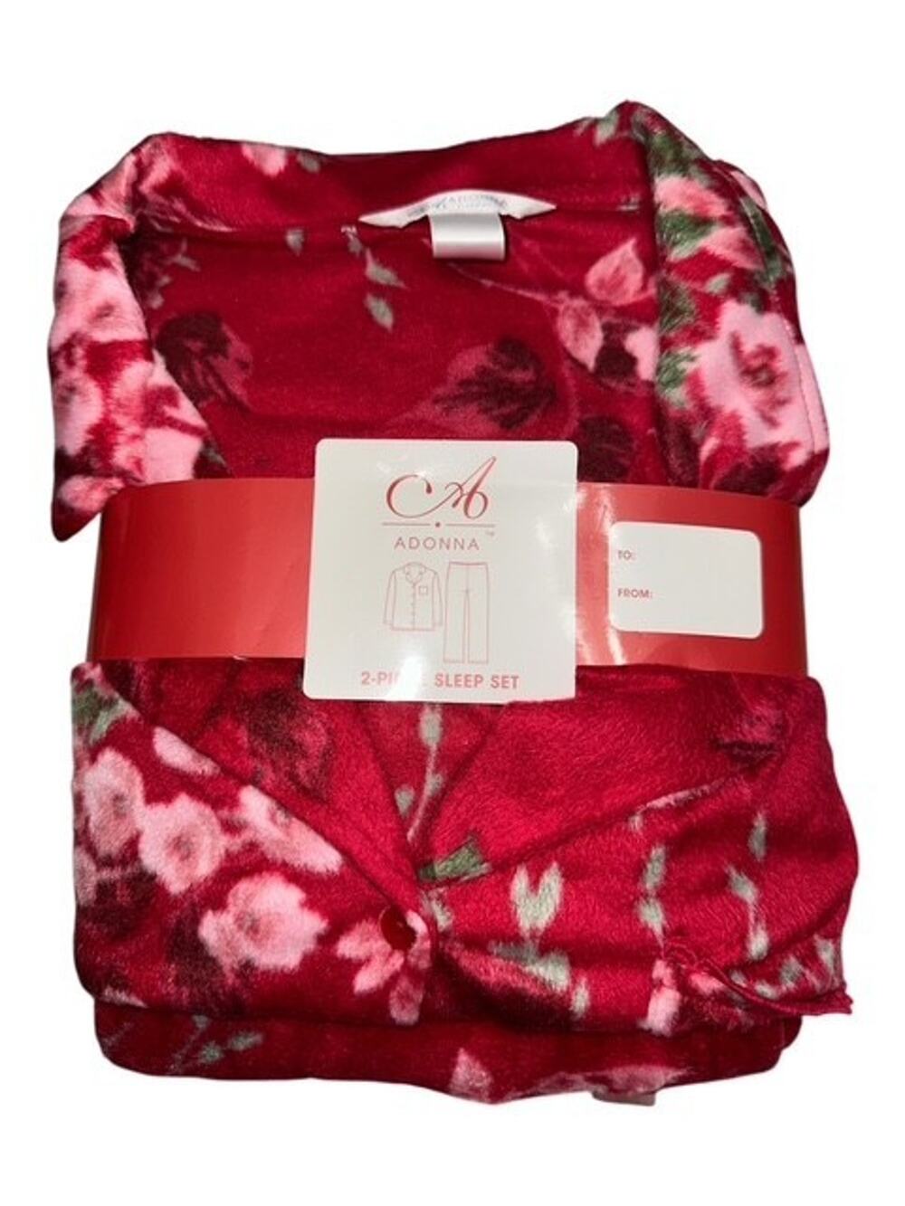 Adonna Women XXL Pajamas Fleece Red Cherry Rosey Vines Floral Long Sleeve 2-pc